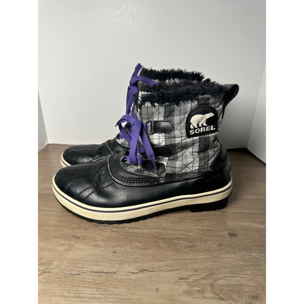 Sorel Tivoli II Black/Purple Plaid‎ Waterproof Snow Boots LL5053-010 Women's 9